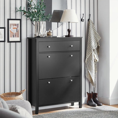 Sobuy Fsr89-SchShoe Cabinet Shoe Rack Shoe Storage Cupboard Organizer Unit With 2 Drop Donw DrawersBlack,w80Xd25Xh108