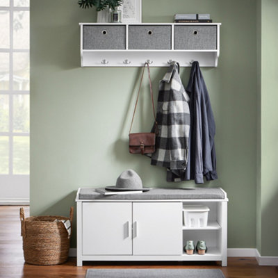 Sobuy Fsr168-WHallway Storage Bench Shoe Bench Shoe Cabinet Shoe Rack With Seat Cushion,white,w105Xd35Xh50 from B&Q