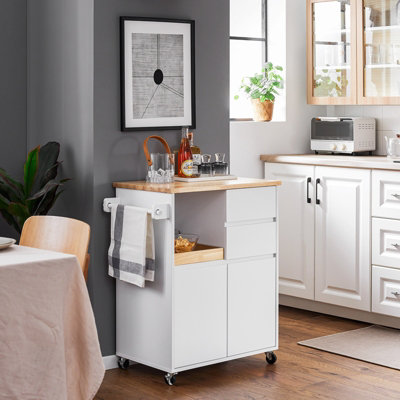 Sobuy Fkw123-Nw,trolley Kitchen Storage Trolley Mobile Cabinet With Rubber Wood Worktop,w72Xd42Xh84.5 from B&Q