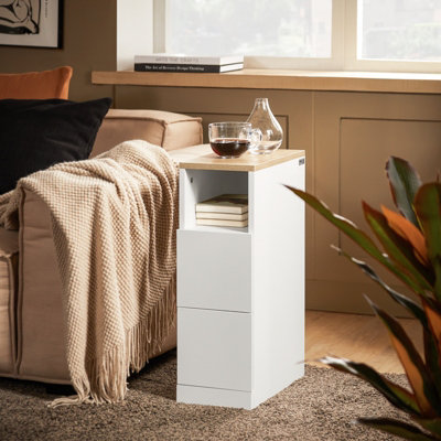 Sobuy Fbt149-NwSlim Bedside Table Bedside Cabinet Narrow Side Table Nightstand With 2 Drawers And Shelf,w33.5Xd20Xh60 from B&Q