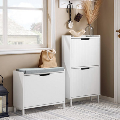 Sobuy Fsr151-K-WHallway Shoe Bench Shoe Rack Shoe Cabinet With Seat Cushion And Flip-Drawer,white,w60Xd24Xh51 from B&Q