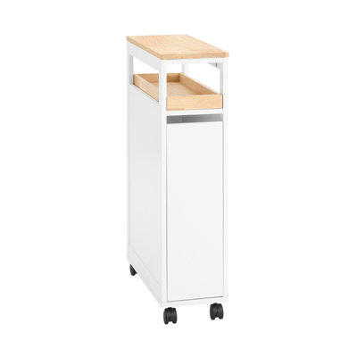B&Q -  Serving Trolley Mobile Storage Rack On Wheels Slide Out Shelf White Natural