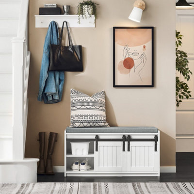 Sobuy Fsr133-K-W,shoe Bench With 2 Doors  90X35X45Cm Functional,white,w90Xd35Xh45 from B&Q