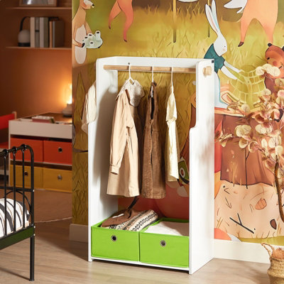 Sobuy Kmb109-WChildren Kids Clothes Rack Children Wardrobe Closet With Hanging Rail And 2 Fabric Boxes,white from B&Q