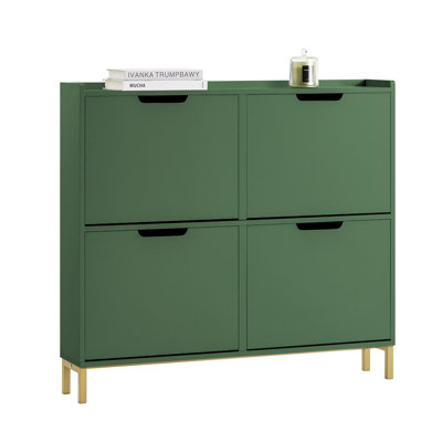 Sobuy Fsr100-SyNarrow Shoe Rack Shoe Cabinet With 4 Flip Drawers Slim Wooden Storage Cupboard,green,w100Xd19Xh90.5 from B&Q