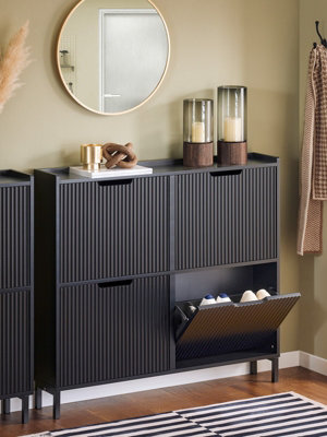 Sobuy Fsr177-L-SchSlim Shoe Storage Cupboard Shoe Cabinet Shoe Storage Rack With 4 Flip Drawers Slim WoodenBlack