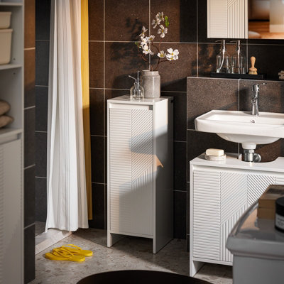 Sobuy Bzr154-WSlim Bathroom Storage Cabinet With Laundry Basket Narrow Bathroom Unit Freestanding  Cupboard,white from B&Q