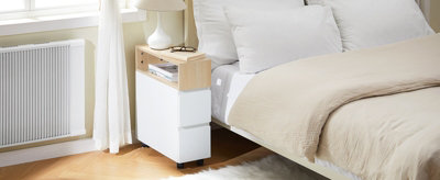 Sobuy Fbt155-Nw,slim Rolling Side Table With 2 Drawers Bedside Table With Wheels Nightstand,wood Effect,w50Xd20Xh61 from B&Q