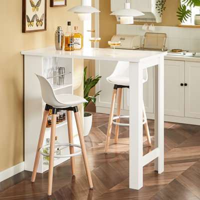 B&Q -  Fwt17-Ii-W Kitchen Breakfast Bar Table Modern Dining Table With 3-Tier Storage Shelves Tall Table,white,w112Xd57Xh106