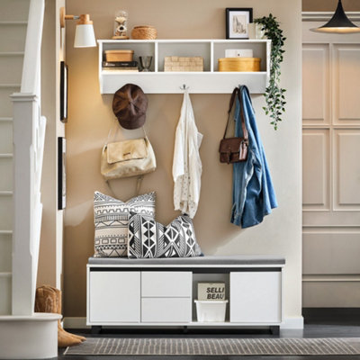 Sobuy Fsr176-WHallway Storage Bench Shoe Bench Shoe Cabinet With Seat Cushion,white,w110Xd35Xh42 from B&Q