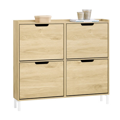 Sobuy Fsr100-NSlim Wooden Storage Cupboard Shoe Rack Shoe Cabinet With 4 Flip DrawersNatural from B&Q