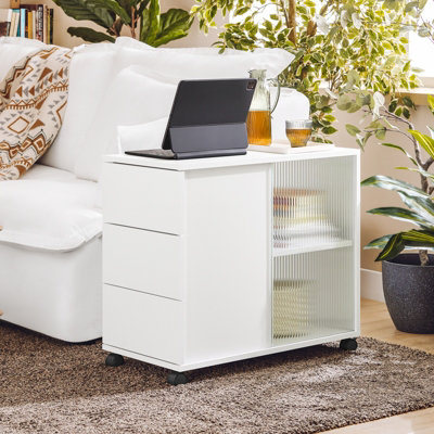 B&Q - Side Table With 3 Drawers Mobile Storage Cabinet Side Cabinet Sofa End Table, Fbt141-W