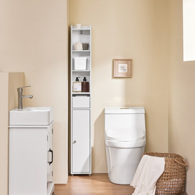 Sobuy Bzr34-K-WBathroom Storage Tall Cabinet Slim Bathroom Storage Unit With Door & Drawer Narrow Storage Cabinet from B&Q