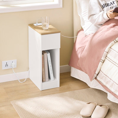 Sobuy Fbt111-E-Nw,slim Bedside Table With Charging Station & Standard Outlet & Usb Port & Type-C Port from B&Q