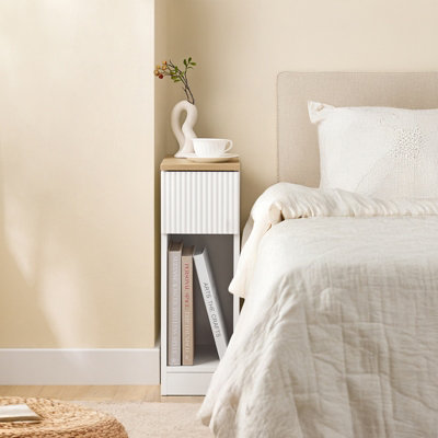 Sobuy Fbt111-W Slim Bedside Table Bedside Cabinet Narrow Side Table Nightstand With Drawer And Shelf,white,w20Xd35Xh60 from B&Q