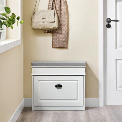 Sobuy Fsr82-K-WgShoe Storage Bench With Seat Cushion Narrow Shoe Cabinet With Flip Drawer & 2-Tier Rack,w60Xd23.8Xh54 from B&Q