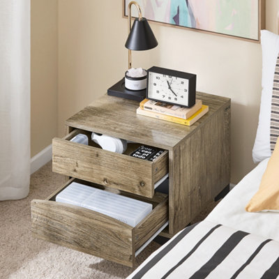 Sobuy Fbt165-N, Bedside Table 2-Drawer Nightstand With Curved Front & Metal Legs,Wood Veneer,W39.8xd39.8xh47 B&Q