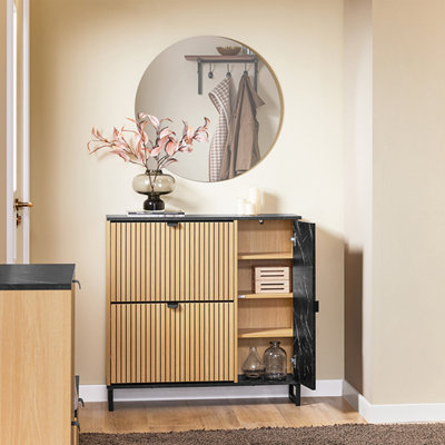 Sobuy Fsr203-NShoe Rack Slim Shoe Storage Cabinet 8-Pair With Hidden Shelf ,wood Veneer,w90Xd24Xh88.5 from B&Q