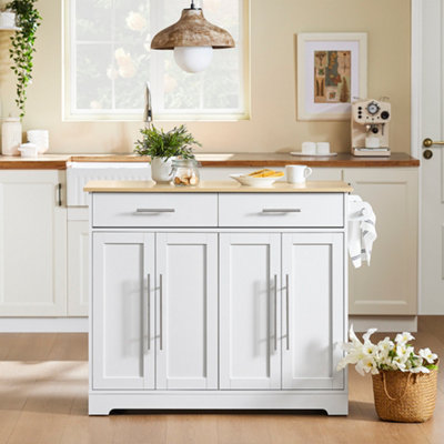 Sobuy Fkw129-NwKitchen Island On Wheels Rolling  Storage Trolley With Extendable Rubber Wood Worktop,w115Xd68.7Xh91 from B&Q