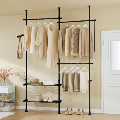 Sobuy Frg34-Ii-Sch,telescopic Clothes RailHeavy Duty Clothes RackAdjustable Open Wardrobe With Hanging Rails,black from B&Q