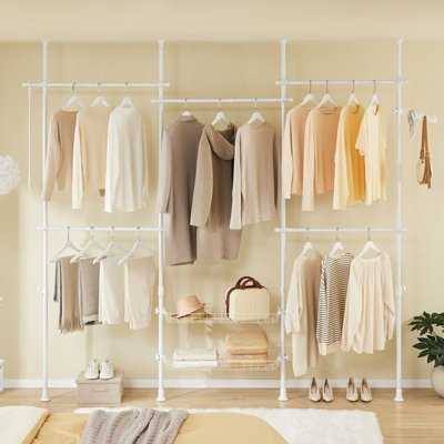 Sobuy Kls04-Ii-W,telescopic Clothes Rail Freestanding Adjustable Clothes Rack With Hanging Rails & Shelves For Bedroom from B&Q