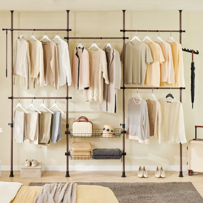 Sobuy Kls04-Ii-Br,freestanding Coat RackTelescopic Clothes RailHeavy Duty Clothes Rack With Hanging Rails & Shelves from B&Q