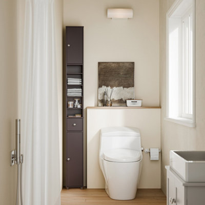 Sobuy Bzr34-Ii-Br,tall Bathroom Storage CabinetSlim Bathroom Unit,compact Bathroom Furniture,brown,w20Xd20Xh180 from B&Q