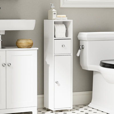 Sobuy Bathroom Storage Cabinet With Drawer And Door 7.8X7.8X33.4 Inch Bzr219-WWhite from B&Q