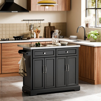 Sobuy Kitchen Trolley With 2 Drawers 4 Doors Foldable Extension 45.2X27.9X36.2 Inch Load Capacity 98 Kg Fkw71-Iii-SchBlack from B&Q