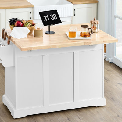 Sobuy Kitchen Trolley With 3 Drawers 2 Doors Foldable Side Panels 51.2X27.9X35.8 Inch Load Capacity 99 Kg Fkw41-Iii-NwWhite from B&Q