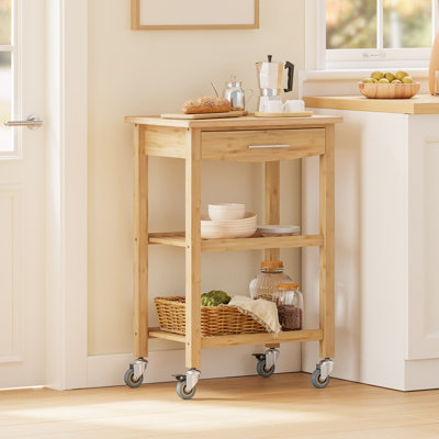 Sobuy Kitchen Trolley With Drawer And Wheels 22.8X15.7X33.8 Inch Load Capacity 50 Kg Fkw135-NNatural Bamboo from B&Q