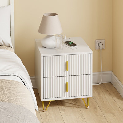 Sobuy Nightstand With 2 Drawers And Charging Station 15.7X15.7X18.5 Inch Fbt115-E-WWhite from B&Q