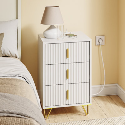 Sobuy Bedside Tabel 3 Drawers Nightstand With Wireless Charging Power Outlet  Fbt115-L-E-WWhite from B&Q
