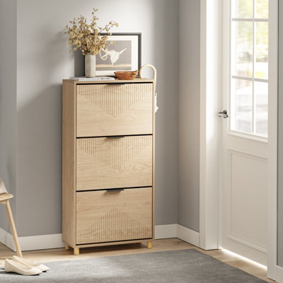 Sobuy Shoe Cabinet With 3 Flip-Down Drawers Storage 12 Pairs Load Capacity 27 Kg Fsr213-NLight Oak from B&Q