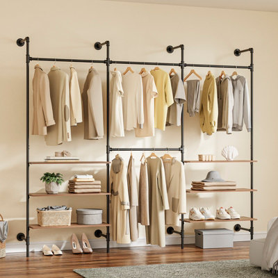 Sobuy Coat Rack With 6 Shelves And Dual Hanging Bars 104.3X18.9X86.6 Inch Load Capacity 120 Kg Kls19-SchBlack from B&Q