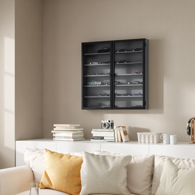 B&Q -  Wall Mounted Cabinet With 2 Glass Doors 31.5X4.8X31.5 Inch 5 Adjustable Shelves Fsb113-H-DgGray