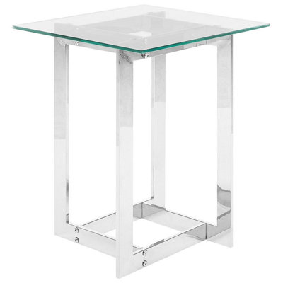 Beliani Side Table Crystal Tempered Glass Silver from B&Q