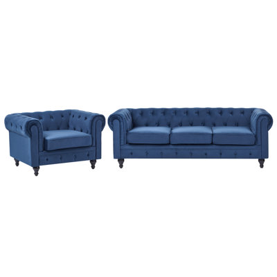 Beliani Living Room Set 4 Seater Chesterfield Velvet Navy Blue from B&Q