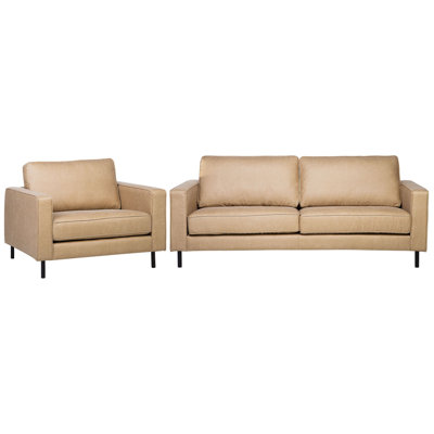 Beliani Living Room Set 4 Seater Savalen Faux Leather Beige