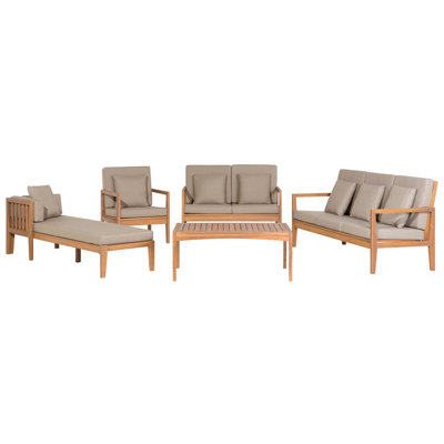 Beliani Garden Lounge Set With Table 7 Seater Pataja Light Brown Certified Acacia Wood