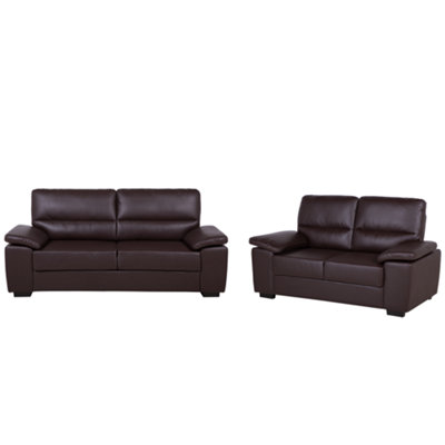 Beliani Dark/Brown Living Room Set Vogar Faux Leather Seater Size 5