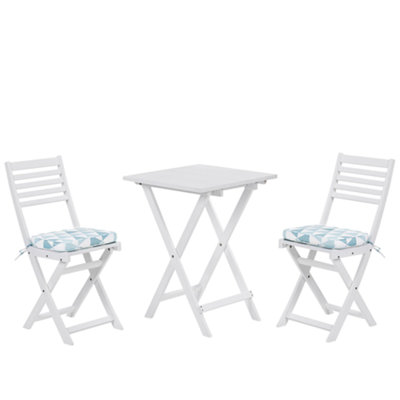 B&Q -  Bistro Set With Cushions Folding Fiji Acacia Wood Blue
