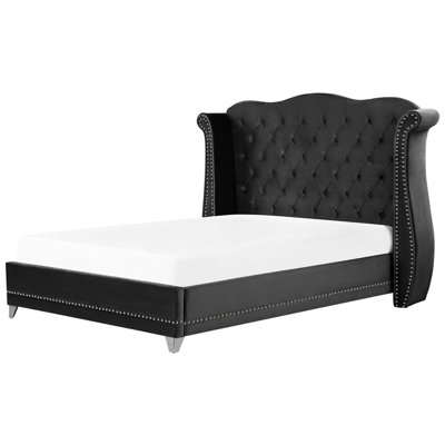 Beliani Bed Velvet Ayette 180 X 200 Cm (Eu Super King) Black from B&Q