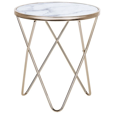 B&Q -  Side Table Meridian Tempered Glass Marble/ Gold