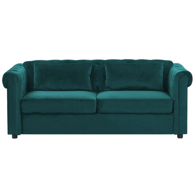 Beliani Sofa Bed 3 Seater Chesterfield Velvet Emerald Green from B&Q