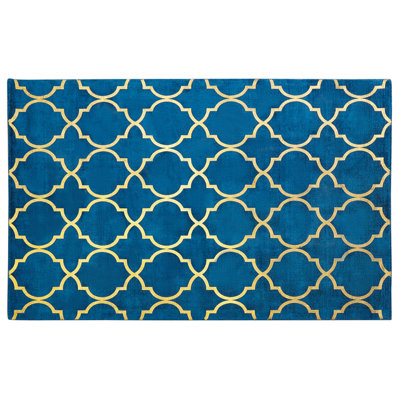 B&Q -  Rug Yelki Blue 140 X 200 Cm Viscose