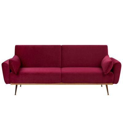 Beliani Sofa Bed 3 Seater Eina Velvet Burgundy from B&Q