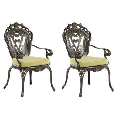 Beliani Set Of 2 Garden Chairs With Cushions Sapri Metal Dark Brown