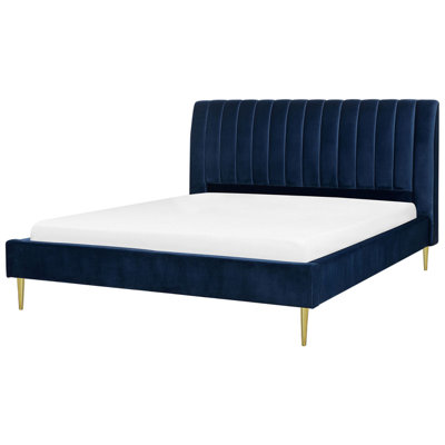 Beliani Bed Velvet Marville 180 X 200 Cm (Eu Super King) Navy Blue from B&Q