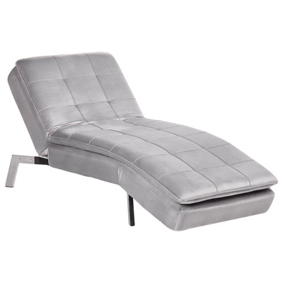 Beliani Chaise Longue Loiret Velvet Light Grey from B&Q